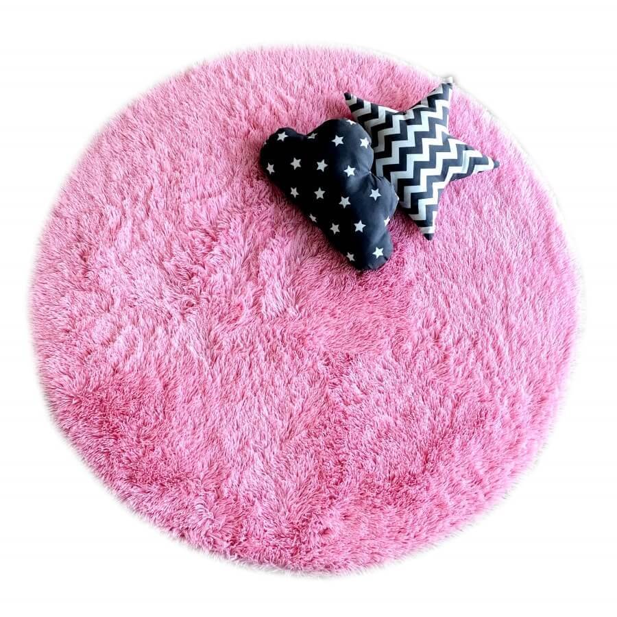 Dairesel Pembe Peluş Halı