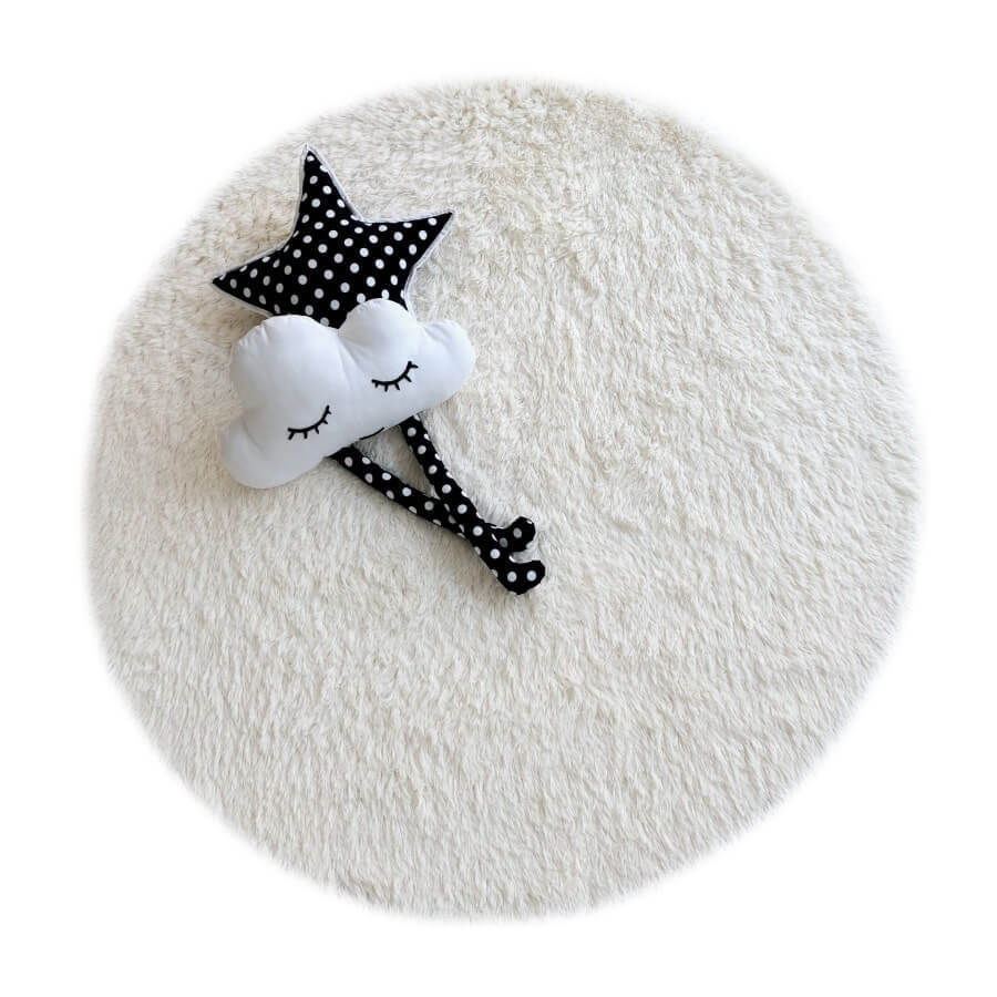 Dairesel Krem Peluş Halı