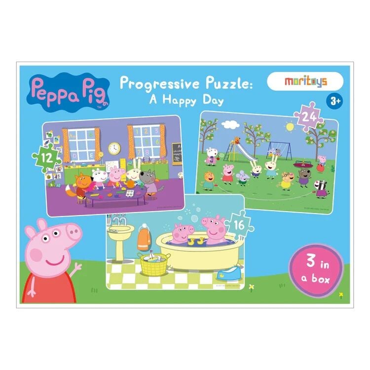 A Happy Day: Peppa Pig 3 in 1 Puzzle (12 - 16 - 24 Parça Yapboz)