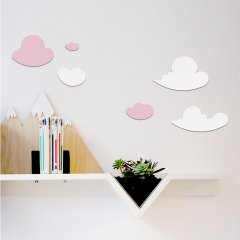 Pembe-Beyaz Bulut Ahşap Blok Takımı Yoğun Beyaz