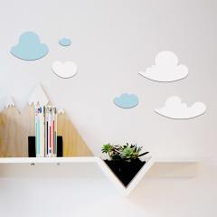 Mavi-Beyaz Bulut Ahşap Blok Takımı Yoğun Beyaz