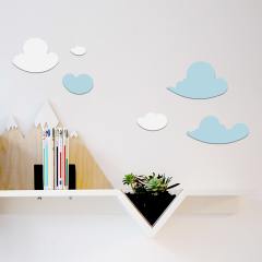 Mavi-Beyaz Bulut Ahşap Blok Takımı Yoğun Beyaz