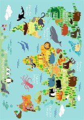 Dünya ve Sevimli Hayvanlar Alemi Oyun Halısı 100x140 cm